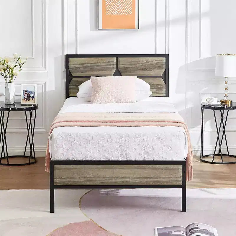 Cadre de lit VECELO avec tête de lit en bois, lit plateforme robuste