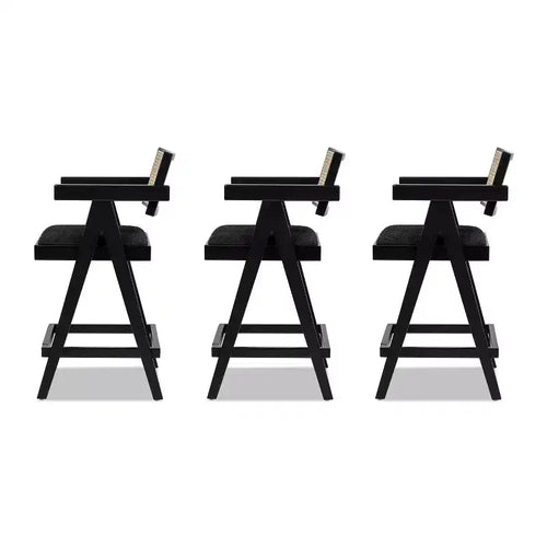 29.5 Tabouret de bar moderne avec accoudoirs et dossier en résine tissée, lot de 3