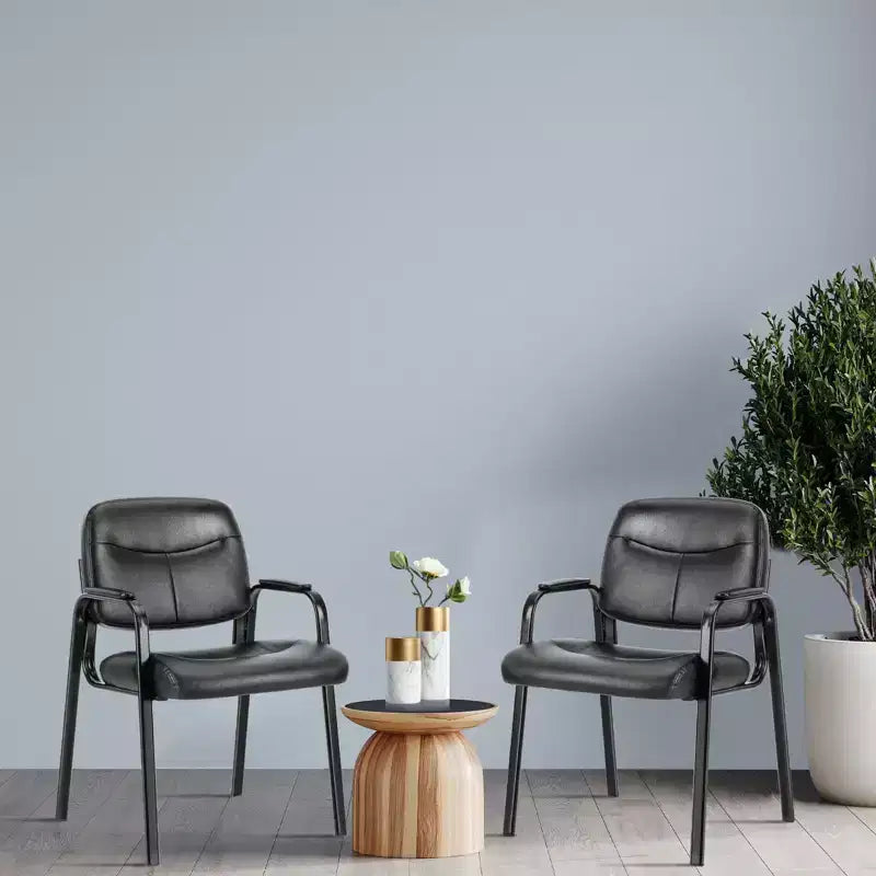 JIONJOY Chaise de bureau d'appoint en similicuir avec accoudoirs rembourrés, lot de 4 | Noir