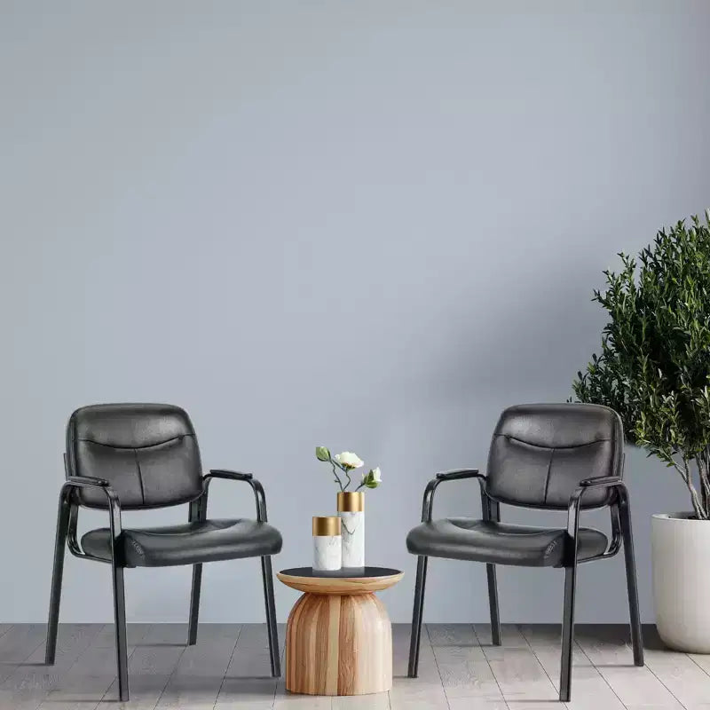 JIONJOY Chaise de bureau d'appoint en similicuir avec accoudoirs rembourrés, lot de 4 | Noir