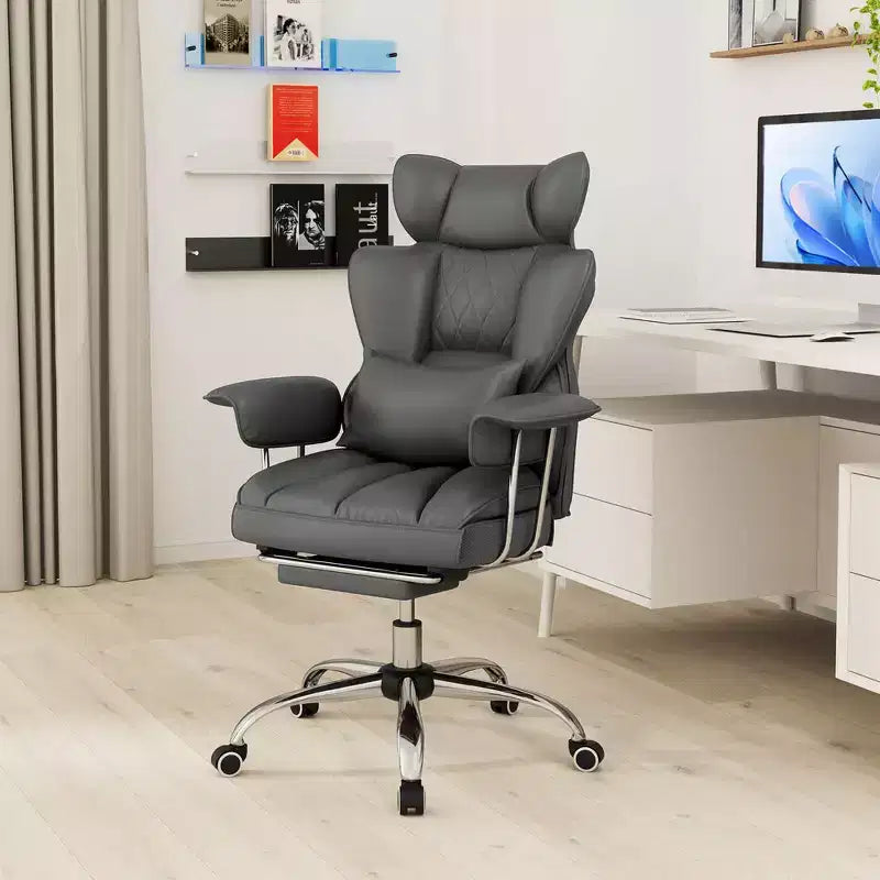 Chaise de Bureau Costway Grande Taille Fauteuil de Bureau Exécutif avec Repose-Pieds Support Lombaire Noir/Gris/Blanc