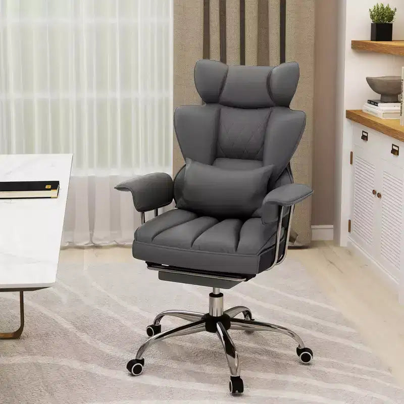 Chaise de Bureau Costway Grande Taille Fauteuil de Bureau Exécutif avec Repose-Pieds Support Lombaire Noir/Gris/Blanc