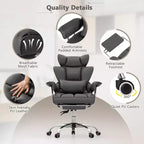 Chaise de Bureau Costway Grande Taille Fauteuil de Bureau Exécutif avec Repose-Pieds Support Lombaire Noir/Gris/Blanc