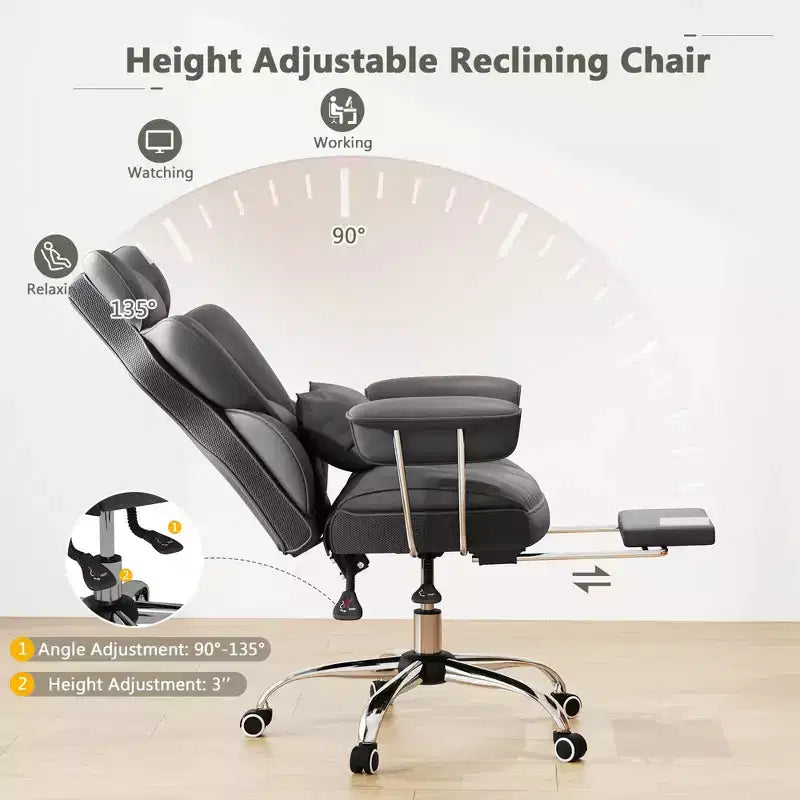 Chaise de Bureau Costway Grande Taille Fauteuil de Bureau Exécutif avec Repose-Pieds Support Lombaire Noir/Gris/Blanc