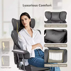 Chaise de Bureau Costway Grande Taille Fauteuil de Bureau Exécutif avec Repose-Pieds Support Lombaire Noir/Gris/Blanc