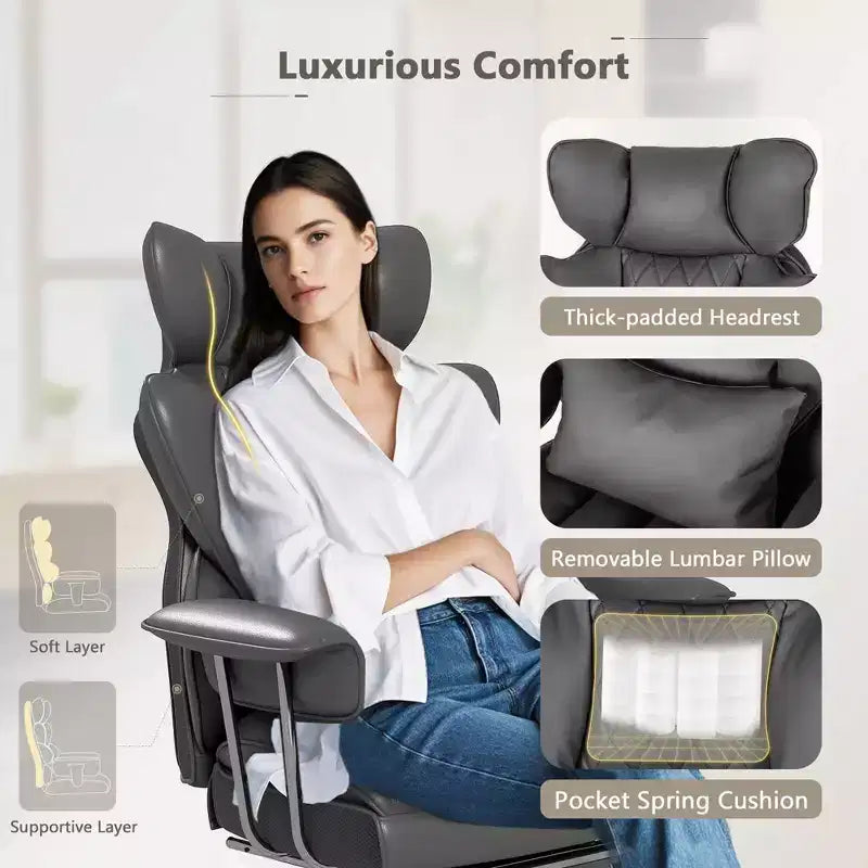 Chaise de Bureau Costway Grande Taille Fauteuil de Bureau Exécutif avec Repose-Pieds Support Lombaire Noir/Gris/Blanc