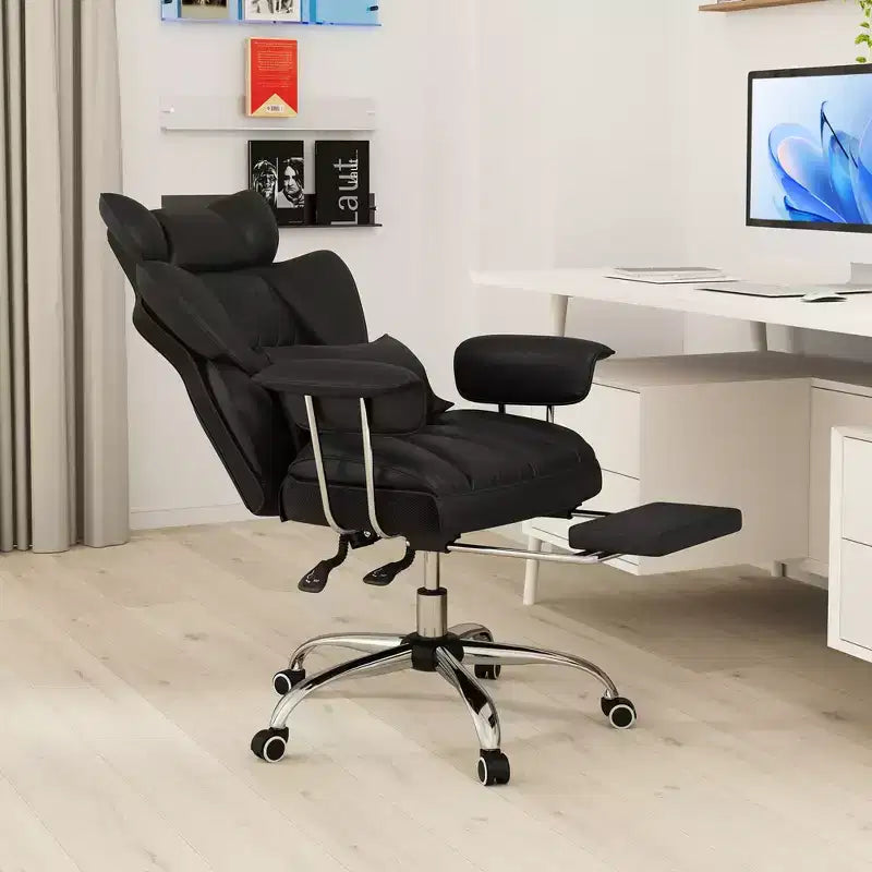 Chaise de Bureau Costway Grande Taille Fauteuil de Bureau Exécutif avec Repose-Pieds Support Lombaire Noir/Gris/Blanc