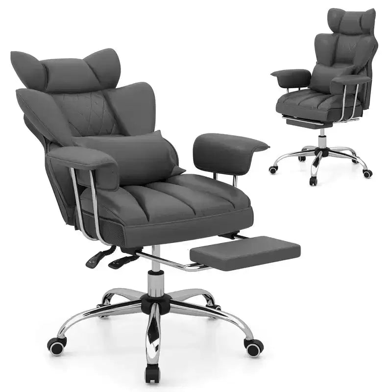 Chaise de Bureau Costway Grande Taille Fauteuil de Bureau Exécutif avec Repose-Pieds Support Lombaire Noir/Gris/Blanc