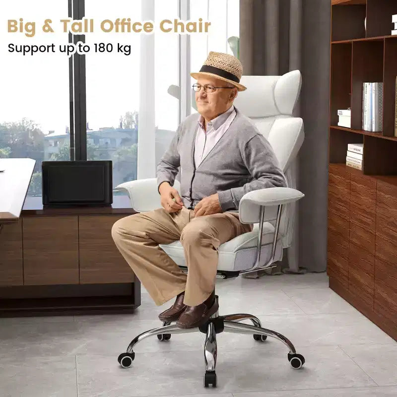 Chaise de Bureau Costway Grande Taille Fauteuil de Bureau Exécutif avec Repose-Pieds Support Lombaire Noir/Gris/Blanc