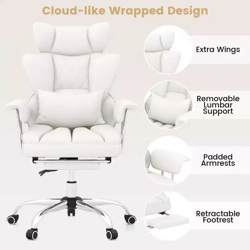 Chaise de Bureau Costway Grande Taille Fauteuil de Bureau Exécutif avec Repose-Pieds Support Lombaire Noir/Gris/Blanc