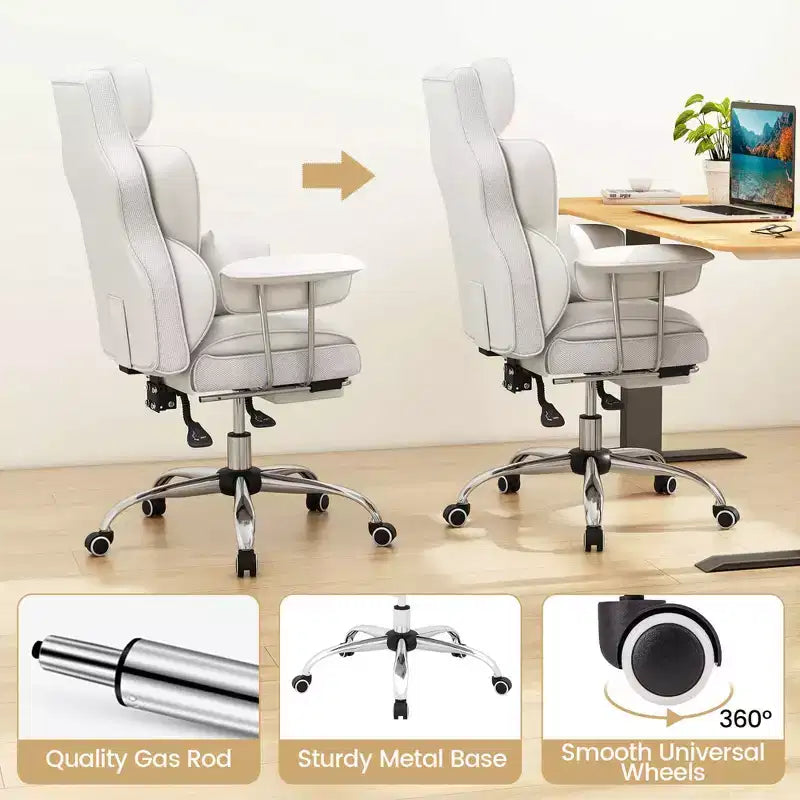 Chaise de Bureau Costway Grande Taille Fauteuil de Bureau Exécutif avec Repose-Pieds Support Lombaire Noir/Gris/Blanc