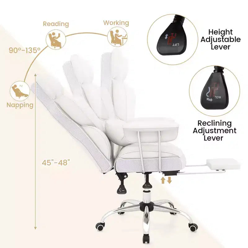 Chaise de Bureau Costway Grande Taille Fauteuil de Bureau Exécutif avec Repose-Pieds Support Lombaire Noir/Gris/Blanc