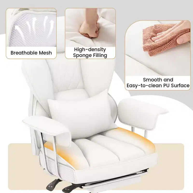 Chaise de Bureau Costway Grande Taille Fauteuil de Bureau Exécutif avec Repose-Pieds Support Lombaire Noir/Gris/Blanc
