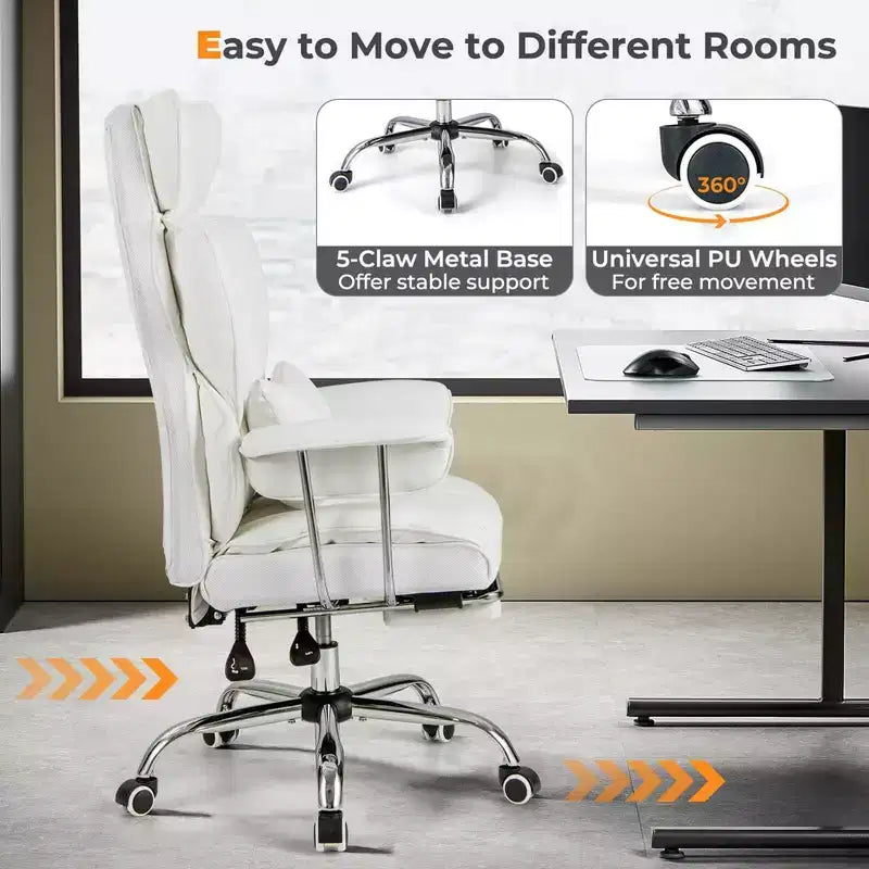 Chaise de Bureau Costway Grande Taille Fauteuil de Bureau Exécutif avec Repose-Pieds Support Lombaire Noir/Gris/Blanc