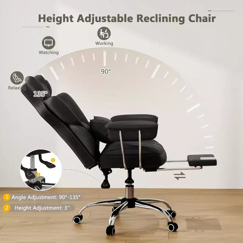 Chaise de Bureau Costway Grande Taille Fauteuil de Bureau Exécutif avec Repose-Pieds Support Lombaire Noir/Gris/Blanc