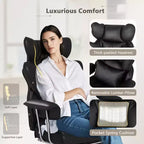 Chaise de Bureau Costway Grande Taille Fauteuil de Bureau Exécutif avec Repose-Pieds Support Lombaire Noir/Gris/Blanc