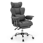 Chaise de Bureau Costway Grande Taille Fauteuil de Bureau Exécutif avec Repose-Pieds Support Lombaire Noir/Gris/Blanc