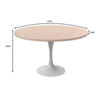 Table moderne LeisureMod Verve du milieu du siècle avec un plateau rond en MDF de 48 pouces et un piédestal en acier blanc pour la cuisine et la salle à manger en bois naturel clair