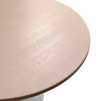 Table moderne LeisureMod Verve du milieu du siècle avec un plateau rond en MDF de 48 pouces et un piédestal en acier blanc pour la cuisine et la salle à manger en bois naturel clair