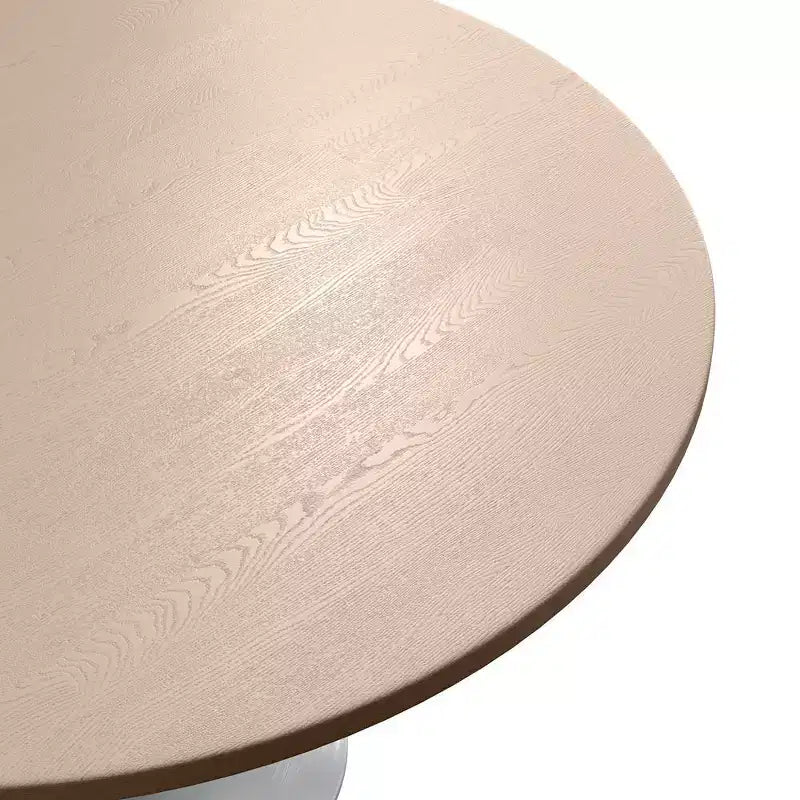 Table moderne LeisureMod Verve du milieu du siècle avec un plateau rond en MDF de 48 pouces et un piédestal en acier blanc pour la cuisine et la salle à manger en bois naturel clair