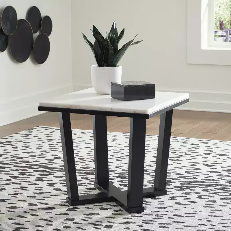 Table d'appoint carrée contemporaine Fostead de Signature Design by Ashley avec plateau en marbre