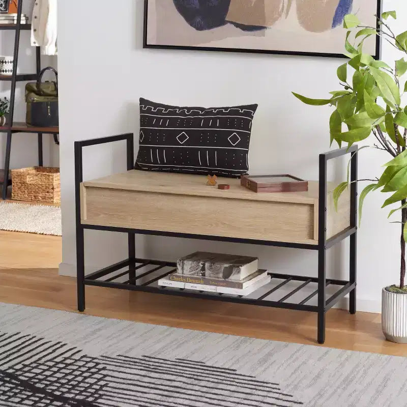 Banc de rangement Rhonwen - BCH9300 - Sable/Noir - Safavieh