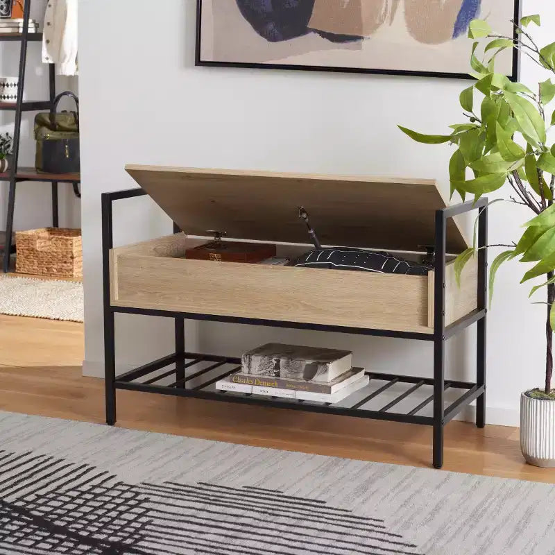 Banc de rangement Rhonwen - BCH9300 - Sable/Noir - Safavieh