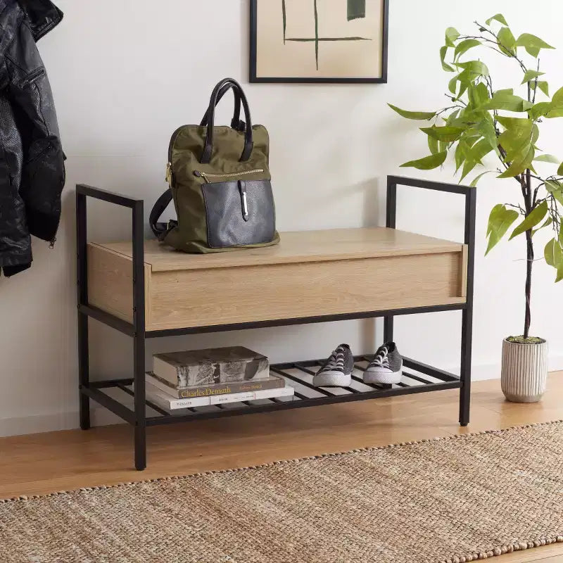 Banc de rangement Rhonwen - BCH9300 - Sable/Noir - Safavieh