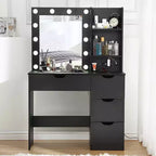 Makeup Vanity with Drawers, White Vanity Desk with Mirror and Lights in 3 Colors