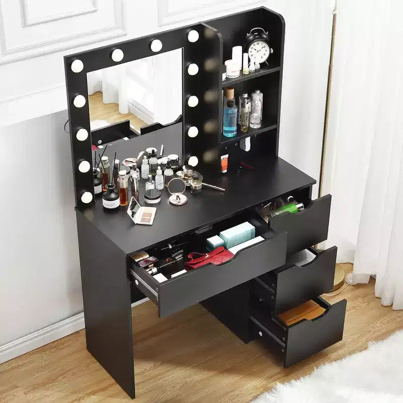 Coiffeuse avec tiroirs, coiffeuse blanche avec miroir et lumières 3 couleurs