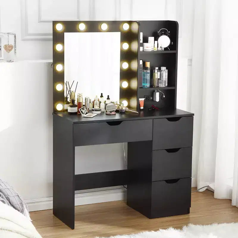 Coiffeuse avec tiroirs, coiffeuse blanche avec miroir et lumières 3 couleurs