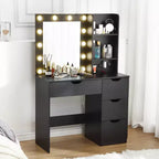 Coiffeuse avec tiroirs, coiffeuse blanche avec miroir et lumières 3 couleurs