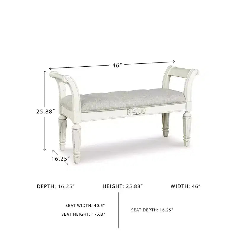 Banc d'appoint Ashley Realyn Signature Design – Blanc antique capitonné avec coussin en mousse