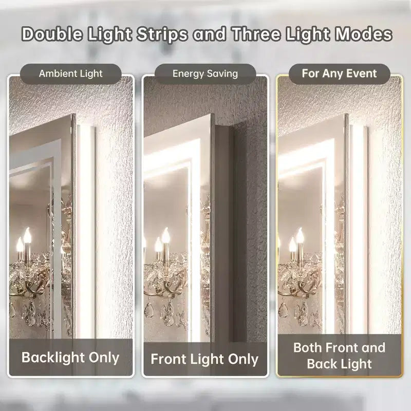 Miroir de courtoisie LED Keonjinn pour salle de bain, éclairage avant et rétroéclairé, 3 températures de couleur, anti-buée, doubles bandes lumineuses