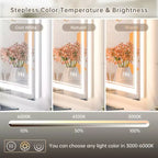 Miroir de courtoisie LED Keonjinn pour salle de bain, éclairage avant et rétroéclairé, 3 températures de couleur, anti-buée, doubles bandes lumineuses