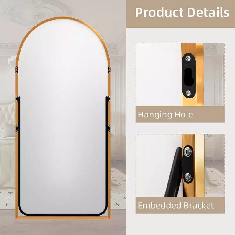 Miroir Mural Complet Dovelina Modern Arch avec Cadre en Alliage d'Aluminium Grand Format