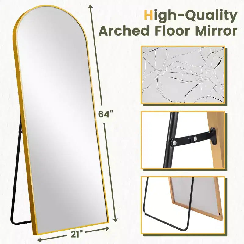 Miroir Mural Complet Dovelina Modern Arch avec Cadre en Alliage d'Aluminium Grand Format