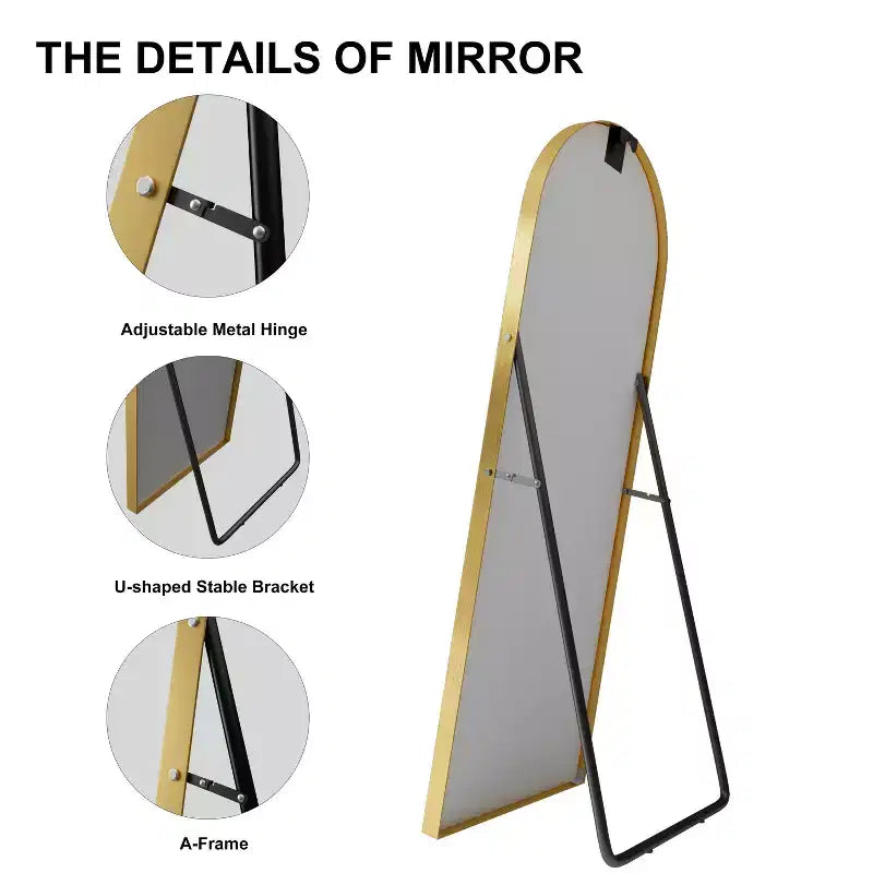 Miroir Mural Complet Dovelina Modern Arch avec Cadre en Alliage d'Aluminium Grand Format