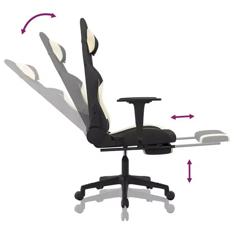 vidaXL Chaise de jeu moderne avec fonctions réglables, tissu noir et crème – Idéale pour améliorer l'expérience de jeu avec un confort optimal