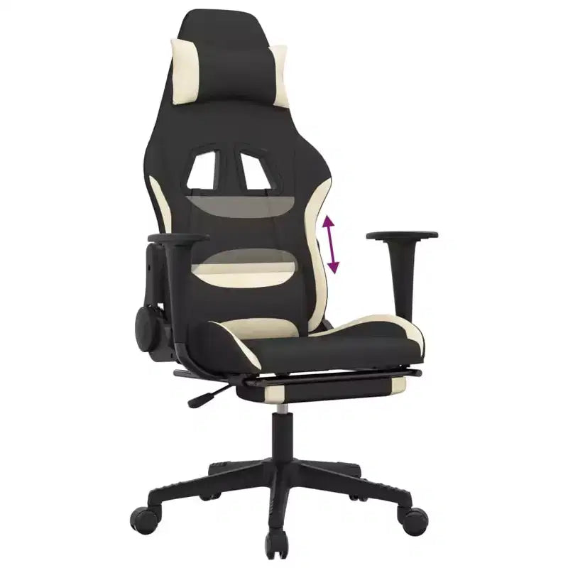 vidaXL Chaise de jeu moderne avec fonctions réglables, tissu noir et crème – Idéale pour améliorer l'expérience de jeu avec un confort optimal