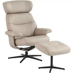 BenchMaster Bruce Mushroom Faux Leather Recliner Chair Modern with Ottoman Footrest Ergonomic Manual Reclining Swivel for Bedroom