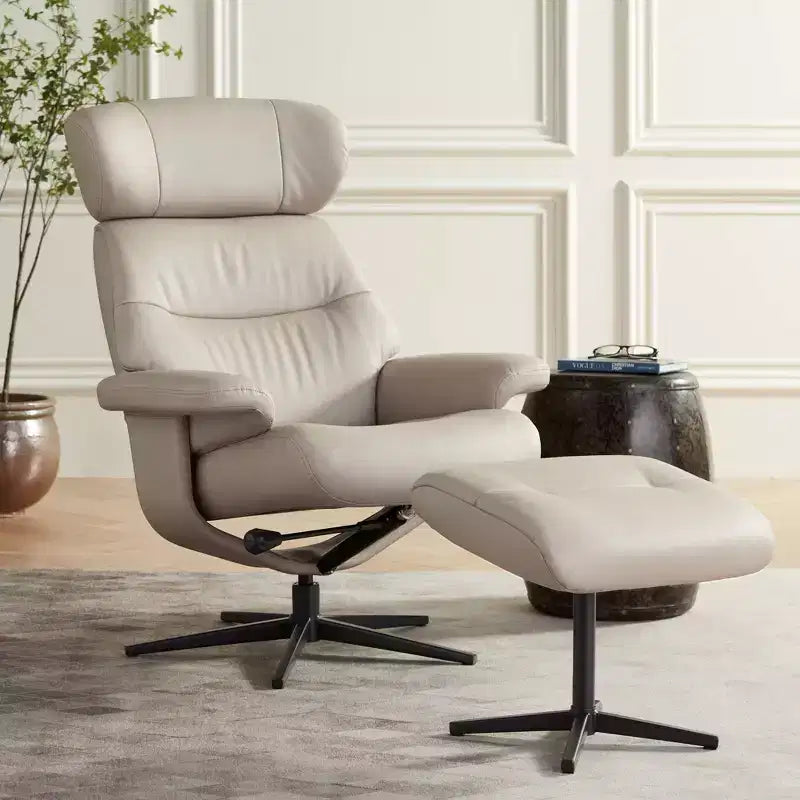 Fauteuil inclinable moderne en similicuir Bruce Mushroom BenchMaster avec repose-pieds, inclinable manuel ergonomique et pivotant pour chambre à coucher