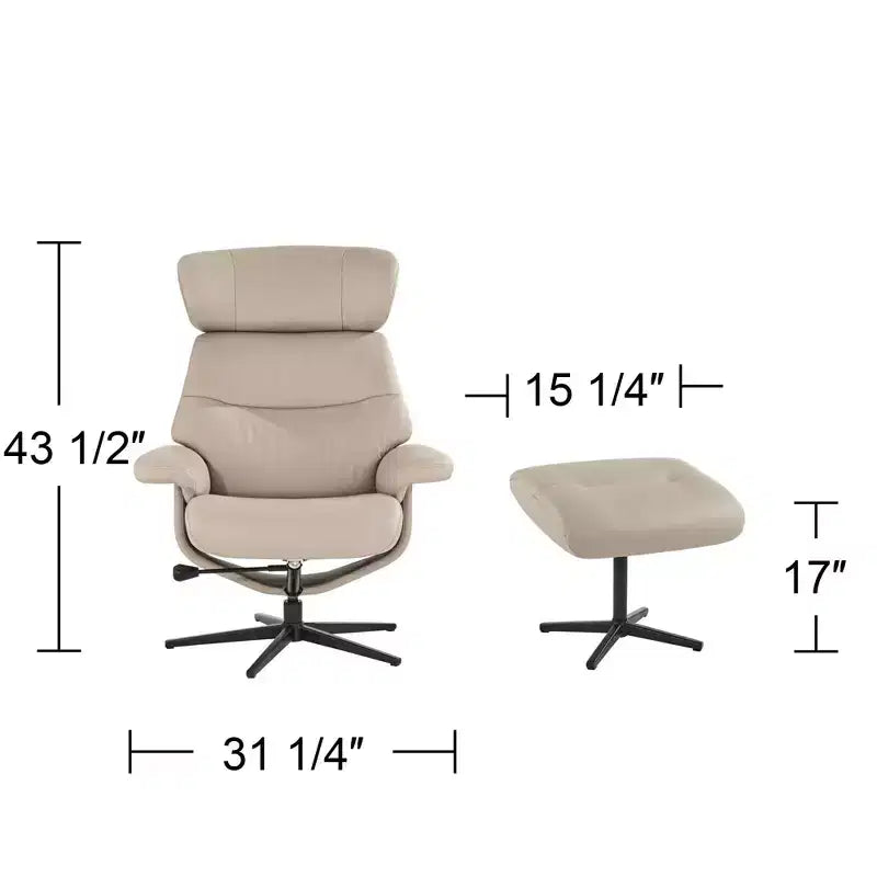 Fauteuil inclinable moderne en similicuir Bruce Mushroom BenchMaster avec repose-pieds, inclinable manuel ergonomique et pivotant pour chambre à coucher