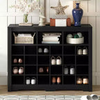 Meuble de rangement pour chaussures moderne à 24 casiers, meuble à chaussures autoportant, organisateur de chaussures en bois avec base incurvée pour entrée, couloir, salon