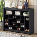 Modern 24 Shoe Cubby Console,Freestanding Shoe Cabinet Storage,Wooden Shoe Rack Organizer with Curved Base for Entryway Hallway Living Room