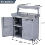 Garvee Table de rempotage d'extérieur avec armoire de rangement, Établi avec étagère de rangement et plateau galvanisé, Gris
