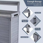Garvee Table de rempotage d'extérieur avec armoire de rangement, Établi avec étagère de rangement et plateau galvanisé, Gris