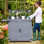 Garvee Table de rempotage d'extérieur avec armoire de rangement, Établi avec étagère de rangement et plateau galvanisé, Gris