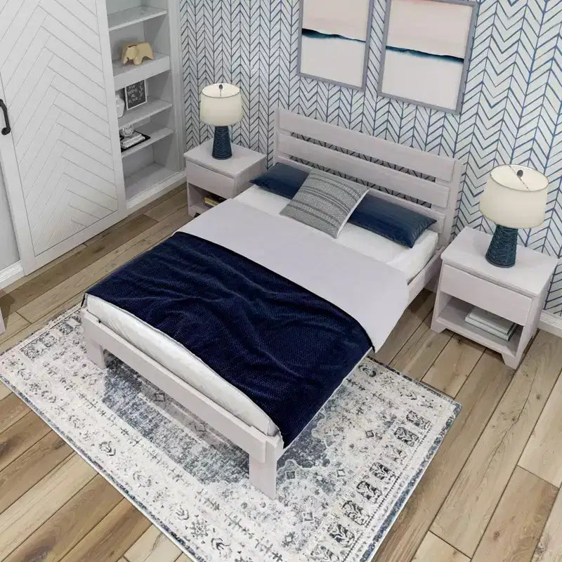 Cadre de lit double Plank+Beam Farmhouse avec tête de lit en planches, lit plateforme en bois massif