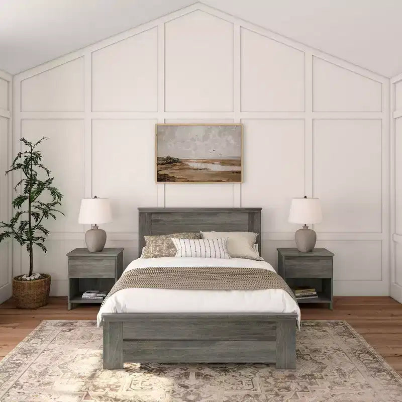 Lit double Plank+Beam Farmhouse avec tête de lit, plateforme en bois massif